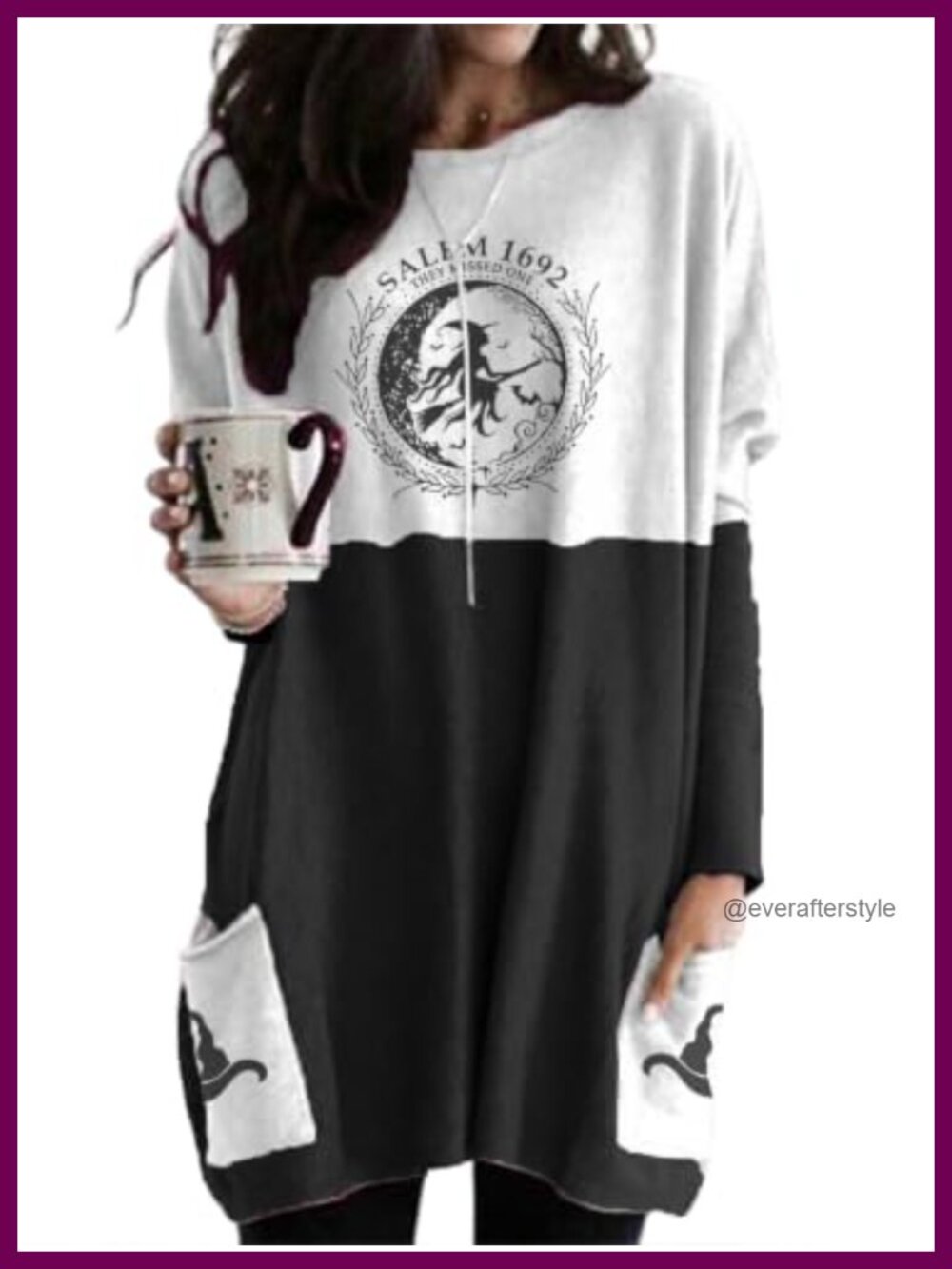 Women's Tunic Top with Pocket Color Block Long Sleeve Casual Fall Shirt Dress